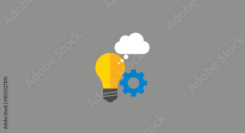Flat vector icon representing the process of creative thinking, from an initial idea to development and implementation