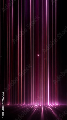 Glowing pink neon vertical speed line on dark abstract background. futuristic digital motion with dramatic, energetic light rays and vibrant effect