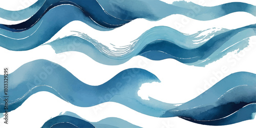 Seamless vector illustration of an abstract blue wave pattern on a water texture background, suitable for web design or wallpaper