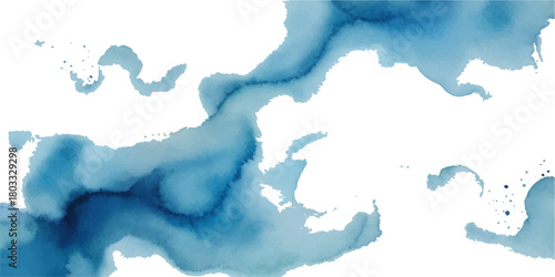 Watercolor texture of abstract blue water splash pattern against a sky-blue background