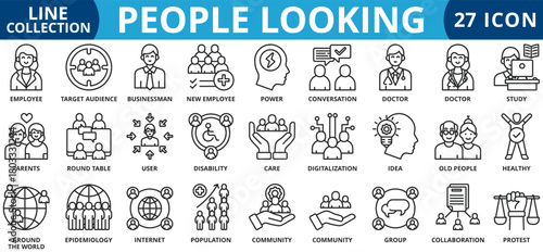 People looking  icon set outline icon set collection vector illustration