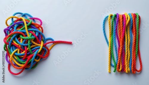 Colorful Knots and Strands of Rope on a Light Background for Creative Projects and Designs
