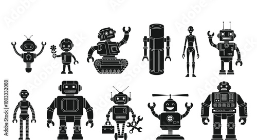 Diverse robot collection modern and classic styles for technology themes