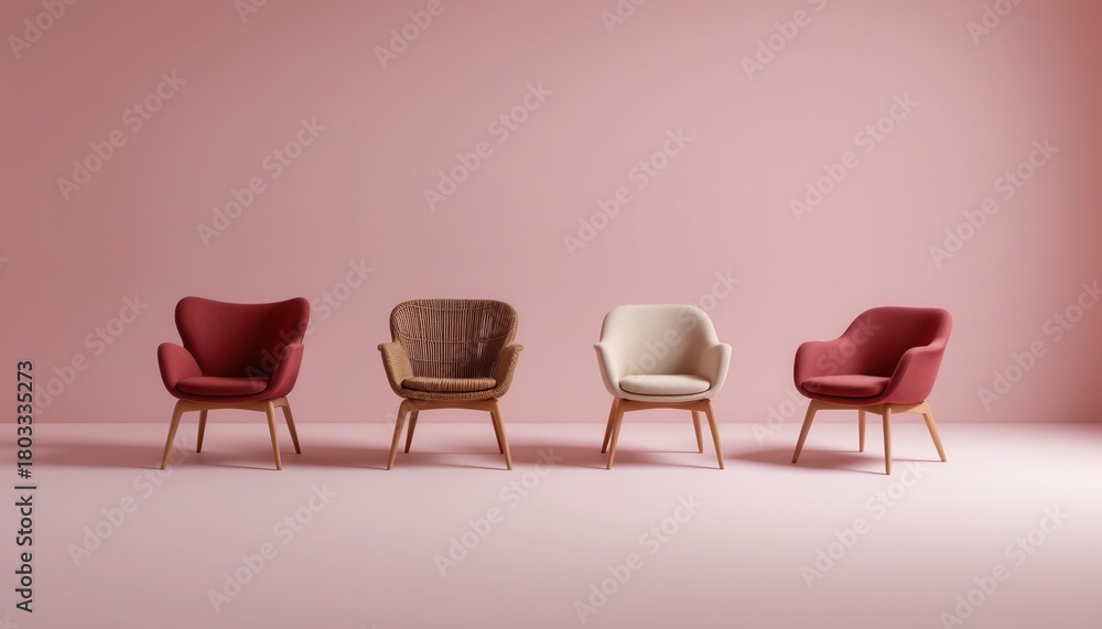 Obraz premium Modern Armchairs Collection on Soft Pink Background with Elegant Design and Stylish Furniture Arrangement