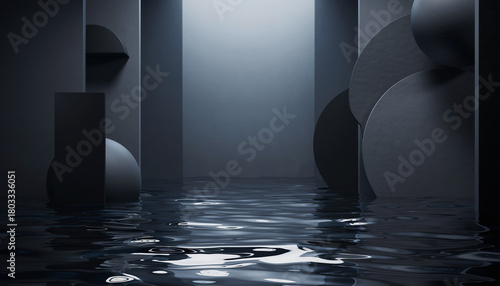Grey Accented 3D Podium Floating Above Clear Water