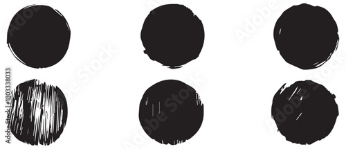 black brush stroke circles with various textures on a white background.