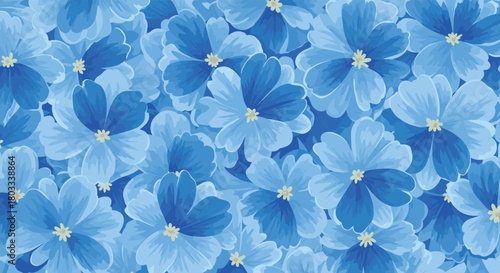 Seamless pattern of beautiful blue flowers with yellow centers, creating a vibrant and refreshing floral background.