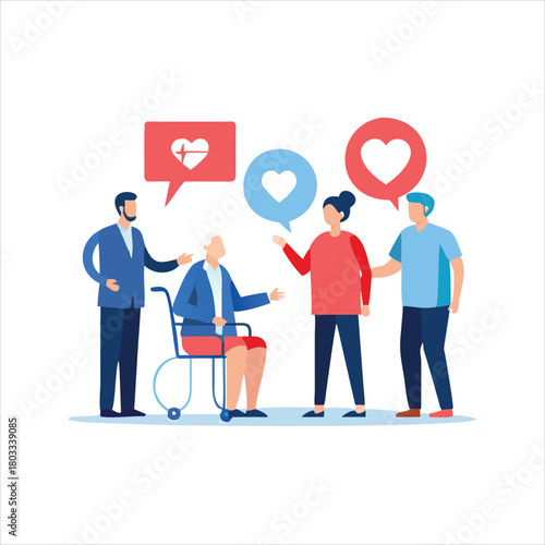 Professional caregivers and doctors meeting and supporting senior citizens and their families, senior care and medical assistance concept