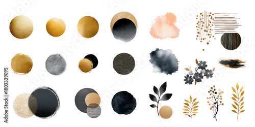 金色と黒の和モダンなあしらいとモチーフのセット