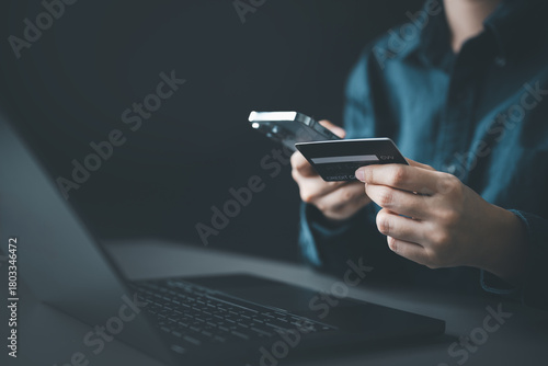 Canvastavla A person making an online payment using a smartphone and credit card, representing ecommerce transactions, digital payments, mobile banking, and secure financial operations