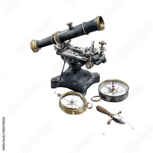 Vintage Telescope and Compasses