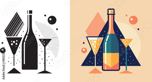 Celebrate moments with sparkling champagne and elegant glasses in this vibrant abstract festive design