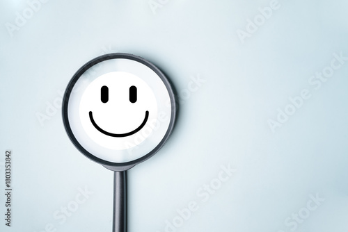Bilde på lerret mental, health, support, therapy, A magnifying glass highlighting a smiley face, symbolizing mental wellness, emotional balance, positivity, and supportive care in promoting mental health awareness
