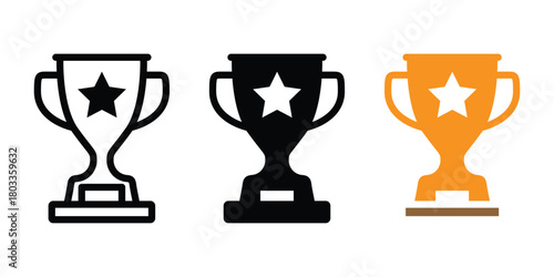 Winner Trophy Silhouette Icons. Outline, Solid, and Color Version