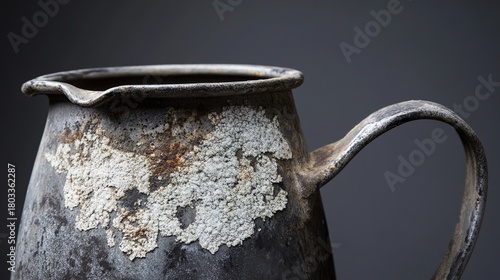 limescale. Interior of a metal kettle coated with thick white limescale deposits under side lighting. safety posters.