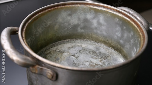 limescale. Interior of a metal kettle coated with thick white limescale deposits under side lighting. safety posters.