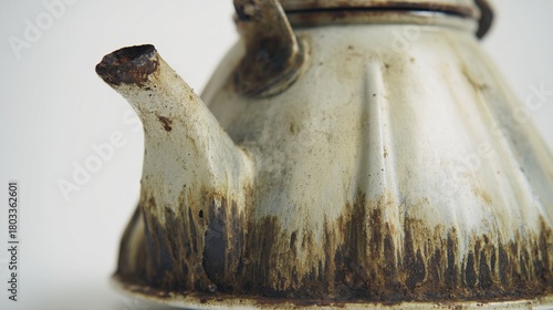 limescale. Interior of a metal kettle coated with thick white limescale deposits under side lighting. safety posters.