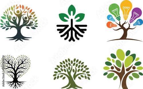 Diverse Tree Icons Representing Growth and Connection Together