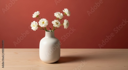 Wallpaper Mural Delicate white flowers in a simple white vase against a red background Torontodigital.ca