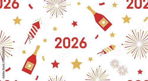 Celebrate 2026 with vibrant fireworks, shimmering stars, and sparkling champagne for a festive New Year's Eve party or special celebration