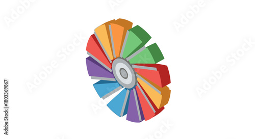 Vibrant 3D wheel graphic with spectrum of colors represents diversity, unity, and organization for project management or data analysis, originally vector