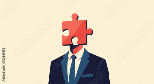 Business puzzle concept for achieving goals, team success and strategic solutions, a creative illustration of a person with a puzzle piece for a head