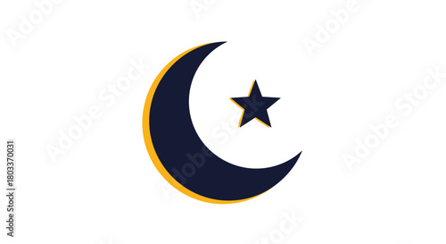 A white flag displaying a dark blue crescent moon with a gold outline and a five-pointed star.
