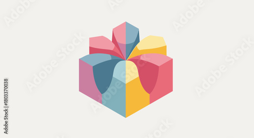 Modern isometric blossom with pastel hues, perfect for adding a touch of freshness and geometric charm to any creative project with its unique design