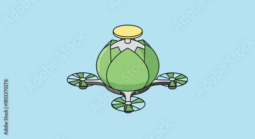 Innovative green drone concept for agriculture or package delivery, a modern and whimsical flying machine for future technology projects, originally a vector graphic