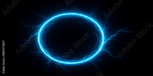 Blue Earth planet in space with glowing abstract circles