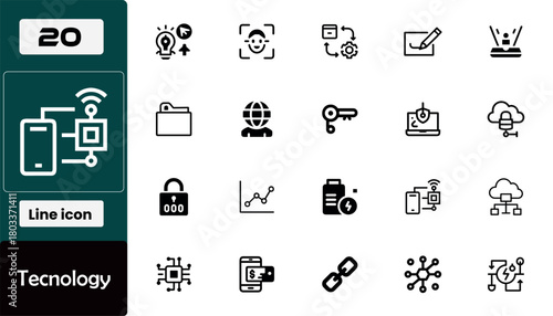 Collection of twenty food icons isolated on white background