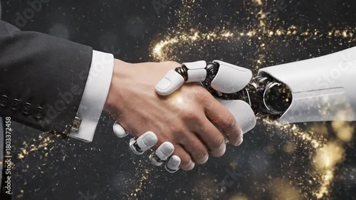 Dynamic Human-Robot Handshake Ignites Digital Synergy: AI Partnership Sparking Future Innovation and Technological Connection