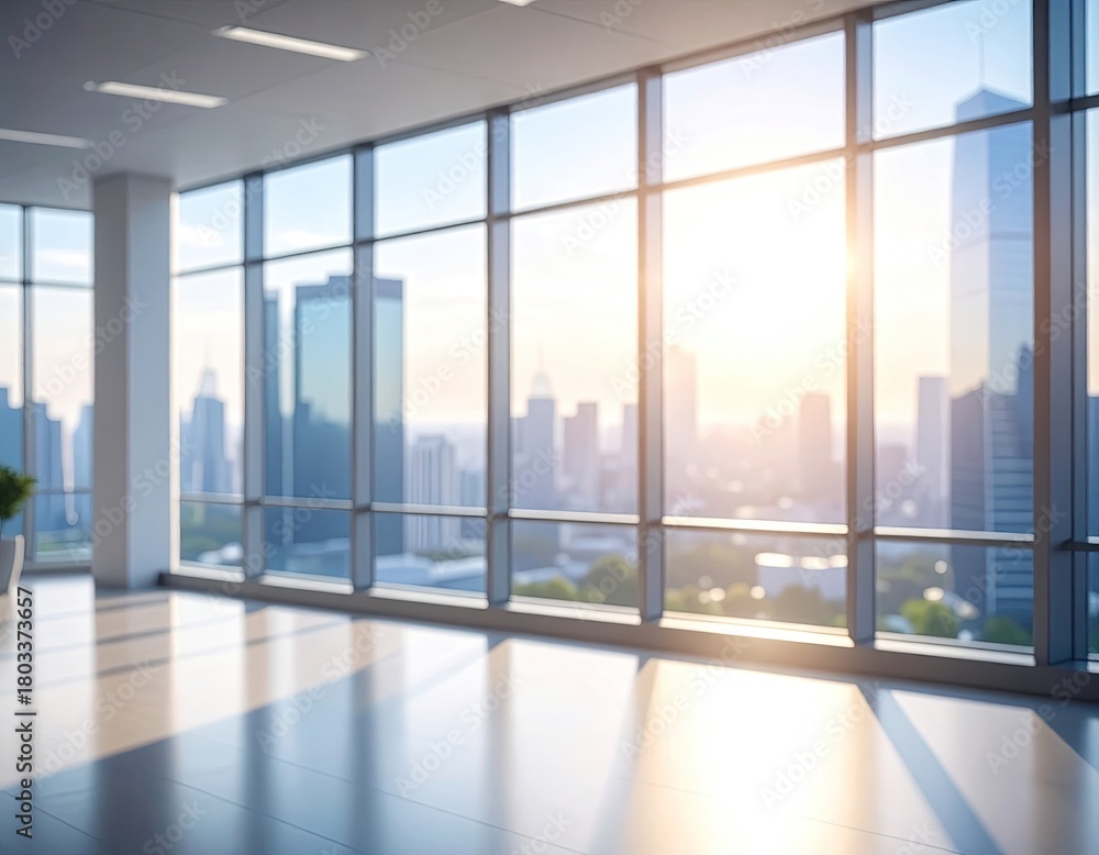 Fototapeta premium Modern office space with skyline view and light