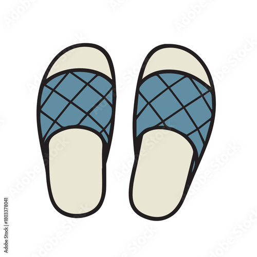 Simple slip on sandals illustrated in blue vector form, using clear outlines and soft curves that emphasize comfort, casual style, and modern minimalism for versatile summer or lifestyle designs glow.