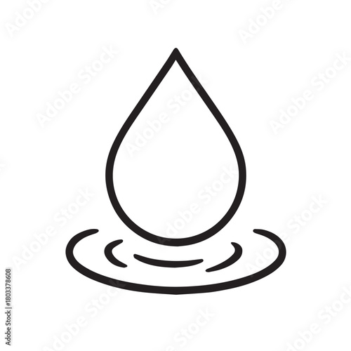 Minimalist black and white vector depicting a crisp water droplet shape, formed with smooth contours and balanced proportions, ideal for clr layouts, interface symbols or eco themed visuals.