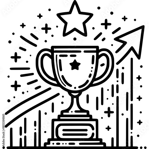 Achievement Illustrated: A symbolic representation of success, highlighting a trophy and upward trajectory, signifying aspiration and accomplishment. 