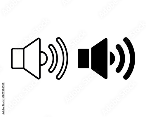 Two speaker icons one outlined and one filled with sound waves emanating from the speakers shown