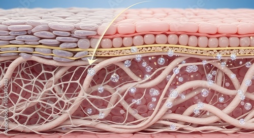 Detailed cross section of human skin layers showing epidermis dermis and hypodermis