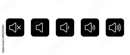 Volume level icon in black square. Speaker with sound waves symbol