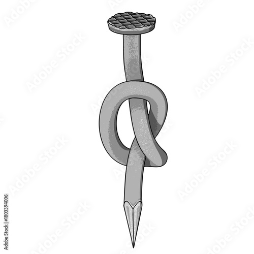 Nail or Hobnail Stainless Steel and Iron Pins on White Background. Construction and Wooden Work Equipment. Vector Illustration.