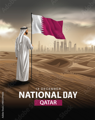 Go to Page
|12345Next
18th December celebrate happy national day Qatar. abstract vector illustration of Qatar man with flag . poster, banner , template design