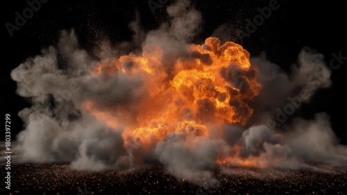 制御された爆発が描く火炎と煙のダイナミックなエネルギー