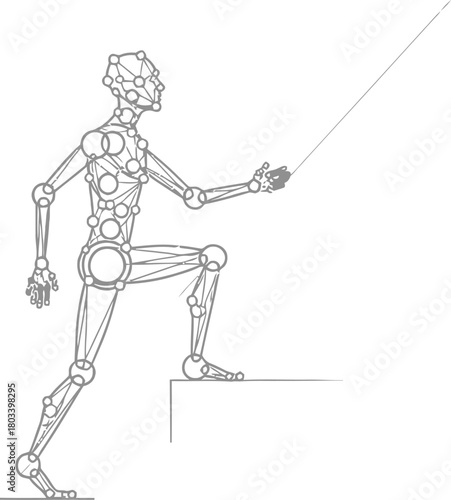 A stylized human figure climbing stairs, representing progress, innovation, and the pursuit of goals isolated on white background
