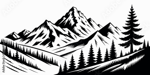 Mountain silhouettes vector rocky hills terrain isolated for landscape design