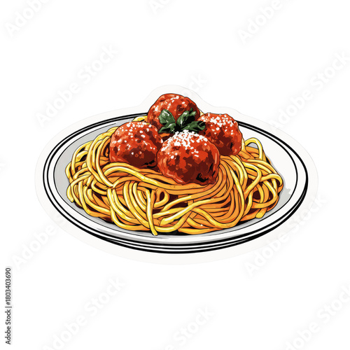 Spaghetti with Meatballs on Plate