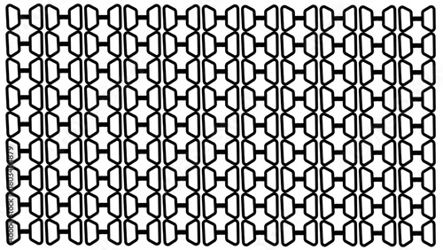 Seamless Geometric Interlocking Chain Link Outline Pattern, Black on White Background