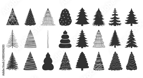 Unique Christmas tree silhouettes for holiday designs and decorations