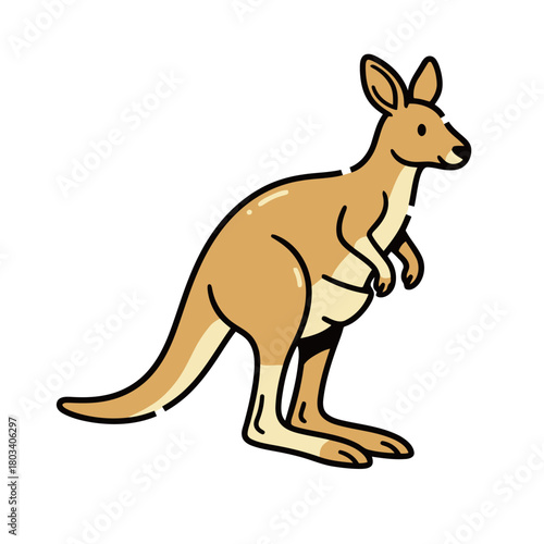 Cartoon Vector Illustration of a Cute Australian Kangaroo Standing Upright, Simple Hand-Drawn Style for Wildlife and Australian Animal Concepts