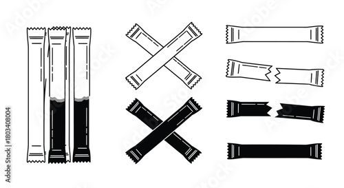 Sweetener packets for coffee and tea service line art style design