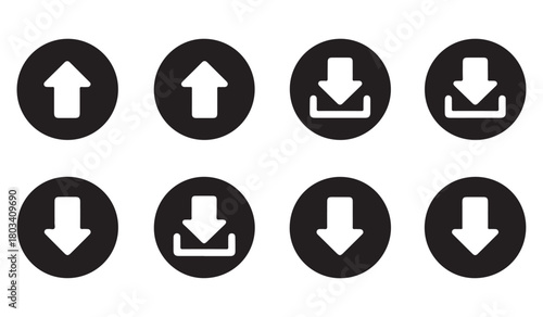 Set of eight oval icons with white arrows indicating upload and download actions